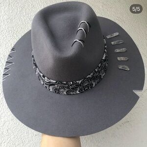 Gray Wide Brim Hat with Bandana Accent “The Sass N Class “